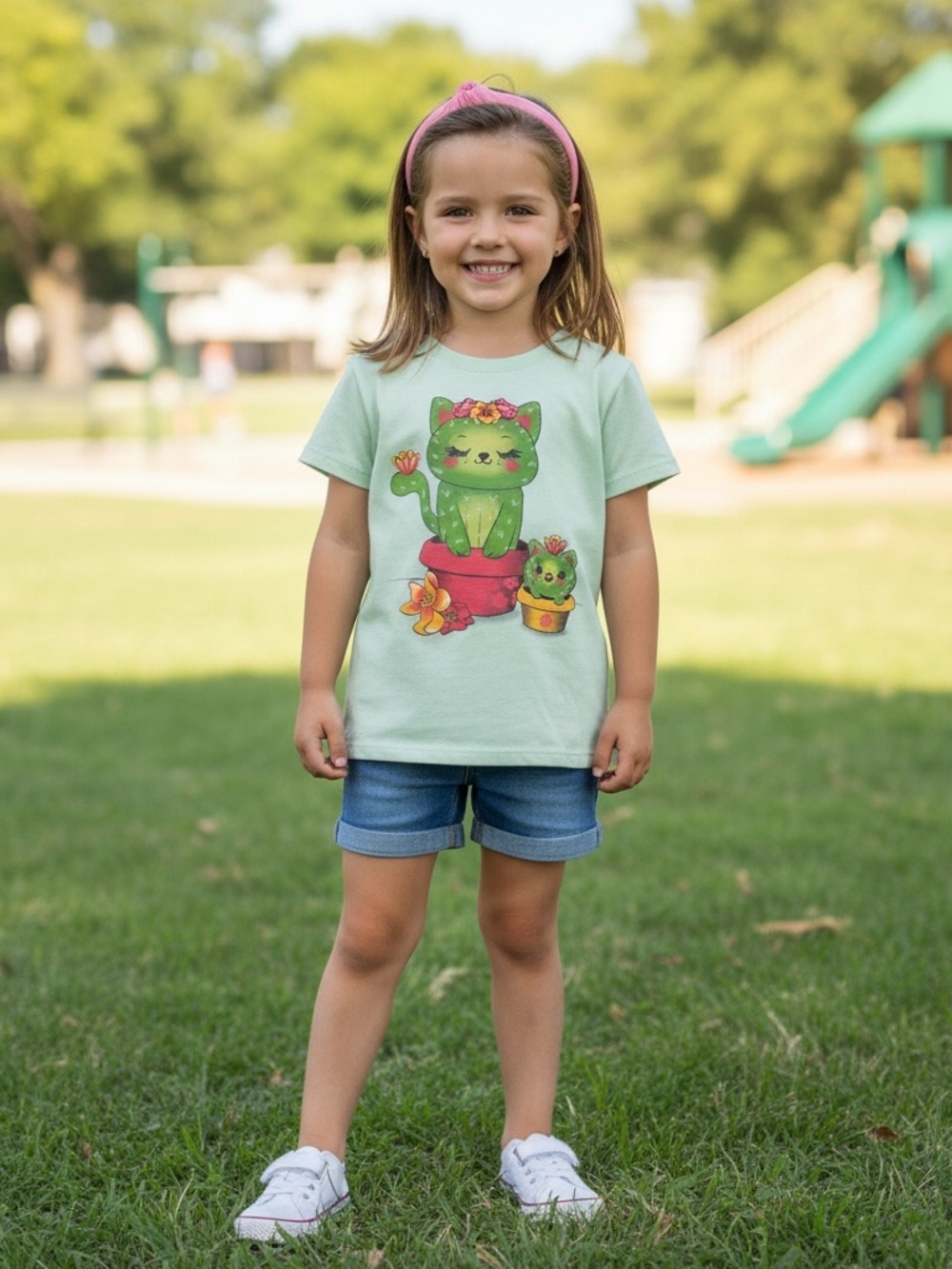 The Children's Place Mint Green Cactus Kitty Tee